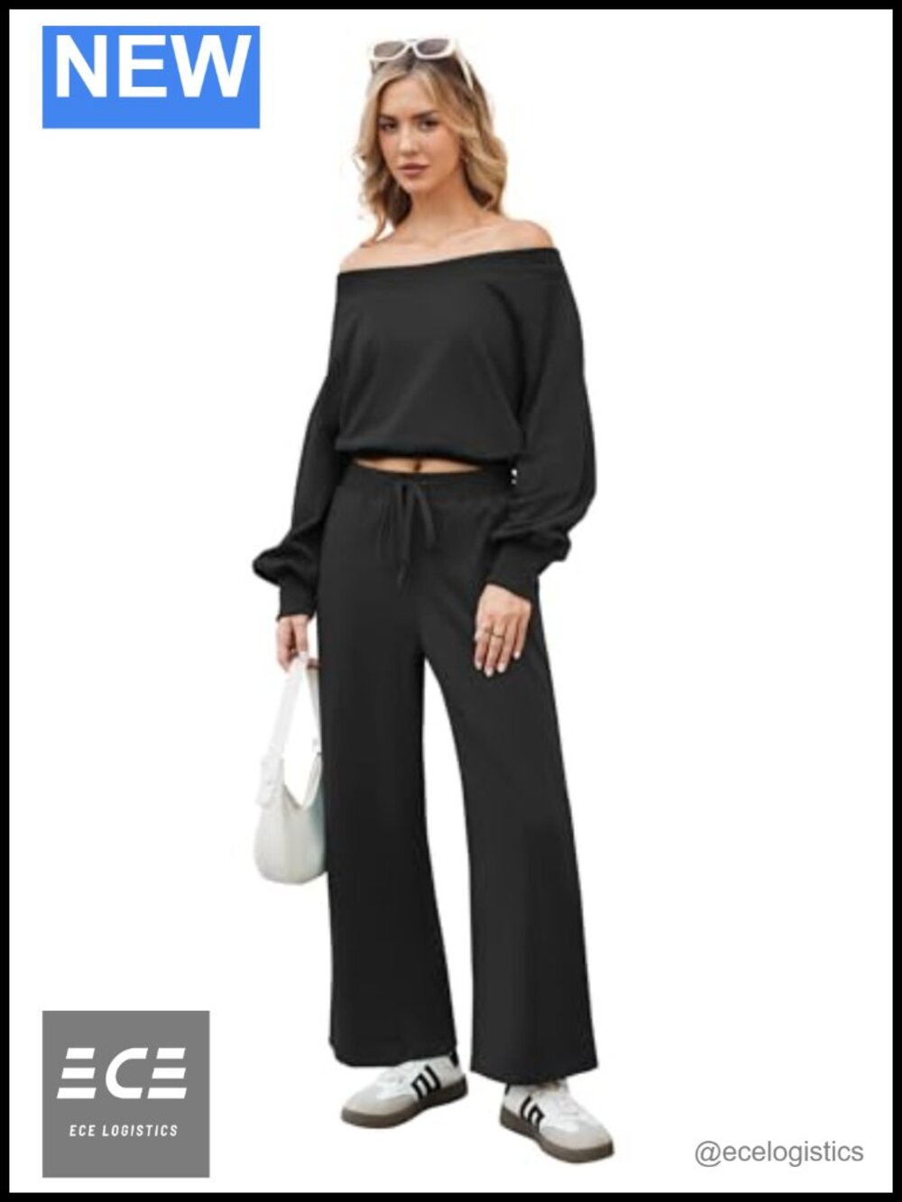 2 Piece Lounge Set Off Shoulder Sweatshirt Wide Leg Sweatpants Tracksuit